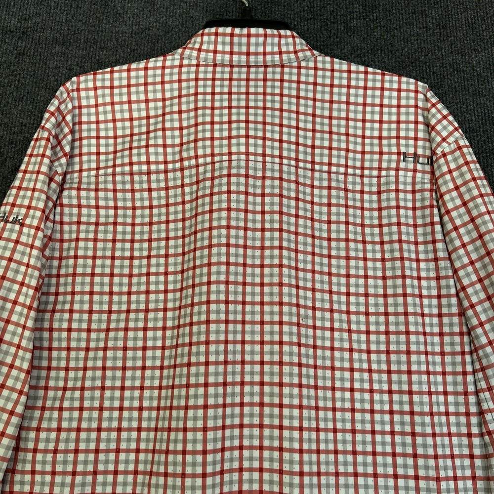 Huk Tide Point Performance Fishing Shirt Men's XL Red Gray Check LS Button Down - Picture 7 of 15